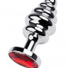 Анальная втулка Metal by TOYFA, металл, серебряная, с красным кристаллом, 9,5 см,  4 см, 145 г