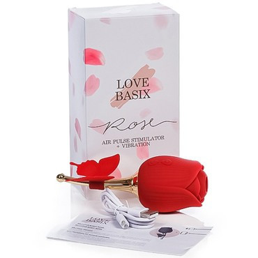 Love Basix Rose, красно-золотой .Бесконтактный стимулятор клитора с вибрацией в форме розы арт.58841