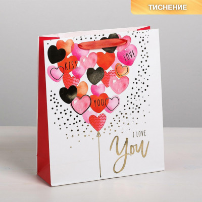 Пакет подарочный ламинированный вертикальный «I love you» с тиснением, ML 23 x 27 ? 8 см