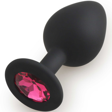 Play Secrets Silicone Butt Plug Medium, черный/ярко-розовый. Средняя анальная пробка, из силикона с кристаллом
