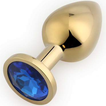 Play Secrets Rosebud Butt Plug Medium, золотой/синий. Средняя анальная пробка с кристаллом