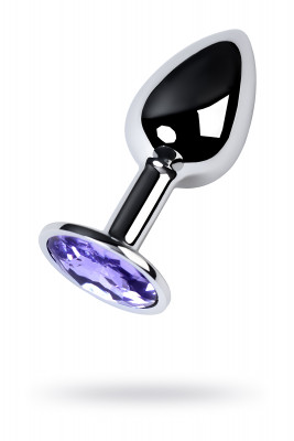Анальная втулка Metal by TOYFA, металл, серебряная, с фиолетовым кристаллом, 7 см,  2,8 см, 50 г