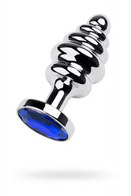 Анальная втулка Metal by TOYFA, металл, серебряная, с синим кристаллом, 7,2 см,  4 см, 130 г