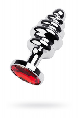 Анальная втулка Metal by TOYFA, металл, серебряная, с красным кристаллом, 9,5 см,  4 см, 145 г