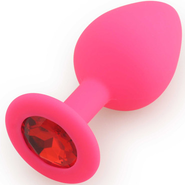 Play Secrets Silicone Butt Plug Medium, розовый/красный. Средняя анальная пробка, из силикона с кристаллом