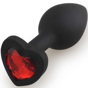 Play Secrets Silicone Butt Plug Heart Shape Small, черный/красный. Малая анальная пробка с кристаллом в форме сердца