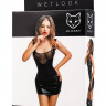 Платье Glossy Rimma с сеточкой из материала Wetlook, черное, XL