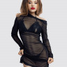 Комплект Glossy Sheril платье сетка, лиф и трусики из материала Wetlook, черный, L