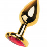 Анальная втулка Metal by TOYFA, металл, золотая, с красным кристаллом, 7 см,  2,7 см, 50 г