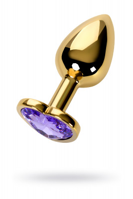 Анальная втулка Metal by TOYFA, металл, золотая, с фиолетовым кристаллом, 7 см,  2,7 см, 50 г