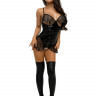 Боди SABRINA из материала Wetlook с интимным доступом и открытым декольте, черное, L