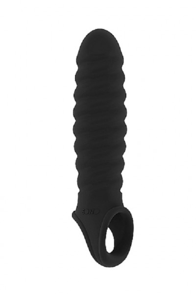 Увеличивающая насадка закрытого типа с кольцом для фиксации на мошонке No.32 Stretchy Penis Extensio арт.SON032BLK