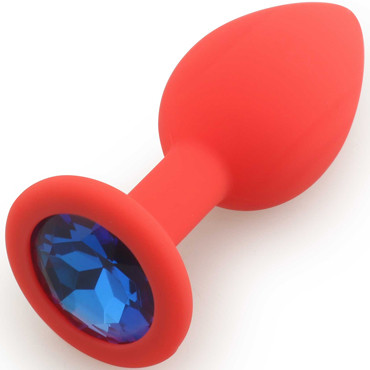 Play Secrets Silicone Butt Plug Small, красный/синий. Маленькая анальная пробка, из силикона с кристаллом