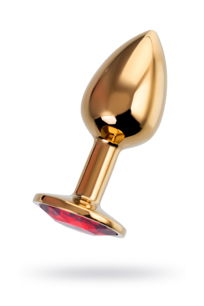 Анальная втулка Штучки-Дрючки, металл, золотая, с красным кристаллом, 7 см,  2,8 см, 50 г