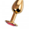 Анальная втулка Штучки-Дрючки, металл, золотая, с красным кристаллом, 7 см,  2,8 см, 50 г