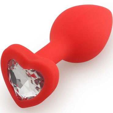 Play Secrets Silicone Butt Plug Heart Shape Small, красный/прозрачный. Малая анальная пробка с кристаллом в форме сердца