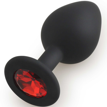 Play Secrets Silicone Butt Plug Medium, черный/красный. Средняя анальная пробка, из силикона с кристаллом