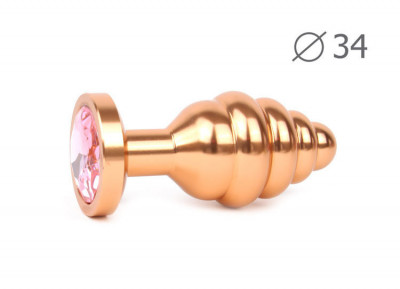 Втулка анальная "gold plug medium" (золотая), l 80 мм d 34 мм, вес 90г, цвет кристалла розовый арт. ag-02-m