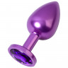 Анальная втулка, Metal by TOYFA, фиолетовая, с фиолетовым кристаллом, 8,2 см, 3,4 см, 85 г.