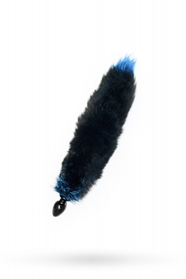 Анальная втулка с лисьим хвостом, голубая,  4 см