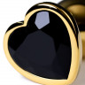 Анальная втулка Metal by TOYFA, металл, золотая, с чёрным кристаллом, 7 см,  2,7 см, 50 г