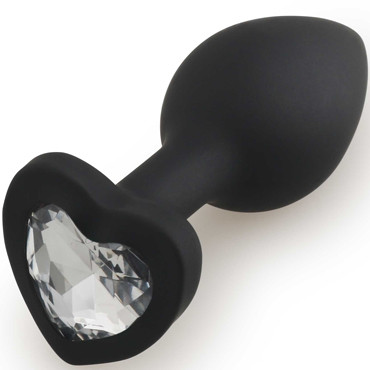 Play Secrets Silicone Butt Plug Heart Shape Small, черный/прозрачный. Малая анальная пробка с кристаллом в форме сердца