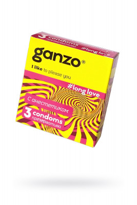 Презервативы Ganzo, long love, латекс, анестезирующий, 18 см, 5,2 см, 3 шт.