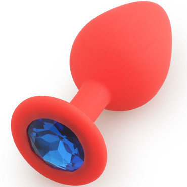 Play Secrets Silicone Butt Plug Medium, красный/синий. Средняя анальная пробка, из силикона с кристаллом арт.39777