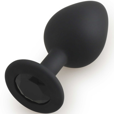 Play Secrets Silicone Butt Plug Medium, черный/черный. Средняя анальная пробка, из силикона с кристаллом