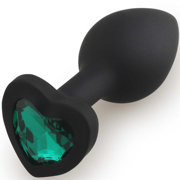 Play Secrets Silicone Butt Plug Heart Shape Small, черный/темно-зеленый. Малая анальная пробка с кристаллом в форме сердца