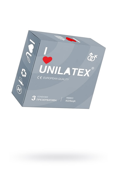 Презервативы Unilatex, ribbed, латекс, ребристые, 19 см, 5,4 см, 3 шт.