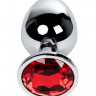 Анальная втулка Metal by TOYFA, металл, серебряная, с красным кристаллом, 9,5 см,  4 см, 420 г