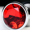 Анальная втулка Metal by TOYFA, металл, серебряная, с красным кристаллом, 9,5 см,  4 см, 420 г