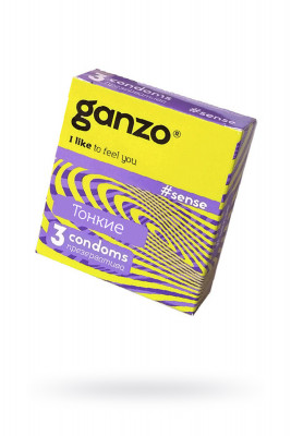 Презервативы Ganzo, sense, тонкие, латекс, 18 см, 5,2 см, 3 шт.
