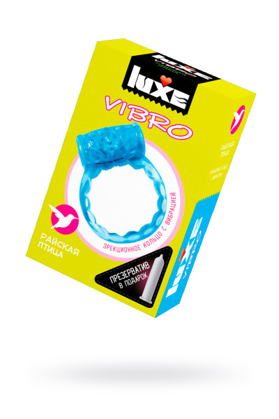 Виброкольцо LUXE VIBRO Райская птица + презерватив, синий, 1 шт, 18 см