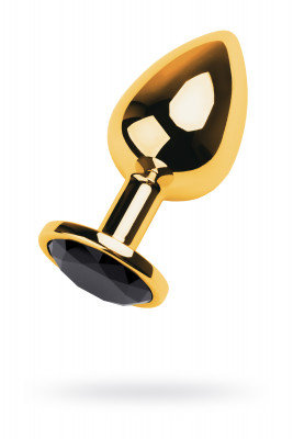 Анальная втулка Metal by TOYFA, металл, золотая, с чёрным кристаллом, 8 см,  3,4 см, 85 г