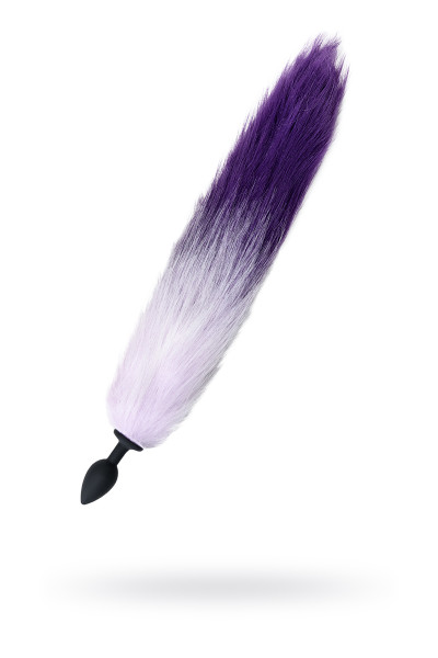 Анальная втулка с бело-фиолетовым хвостом POPO Pleasure by TOYFA, S, силикон, черная, 45 см,  2,7 с