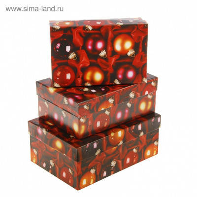 Коробка "Красные шары" 19 х 12 х 7,5 - 15 х 10 х 5 см арт.31857