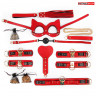 НАБОР (наручники, оковы, маска, ошейник, плеть, поводок, кляп, шлёпалка, зажимы)  цвет красный арт. NTB-80654