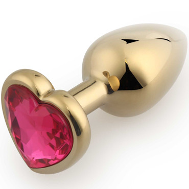Play Secrets Anal Plug Heart Shape Small, золотой/ярко-розовый. Малая анальная пробка с кристаллом в форме сердца