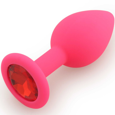 Play Secrets Silicone Butt Plug Small, розовый/красный. Маленькая анальная пробка, из силикона с кристаллом